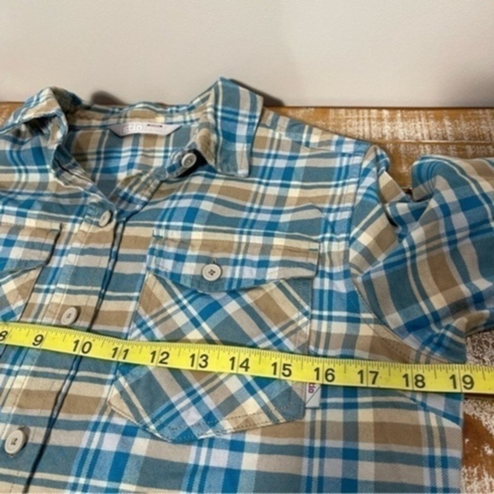 Stio Women’s Willow Midweight Fannel Shirt Size S Color Tan/Blue - Picture 10 of 12